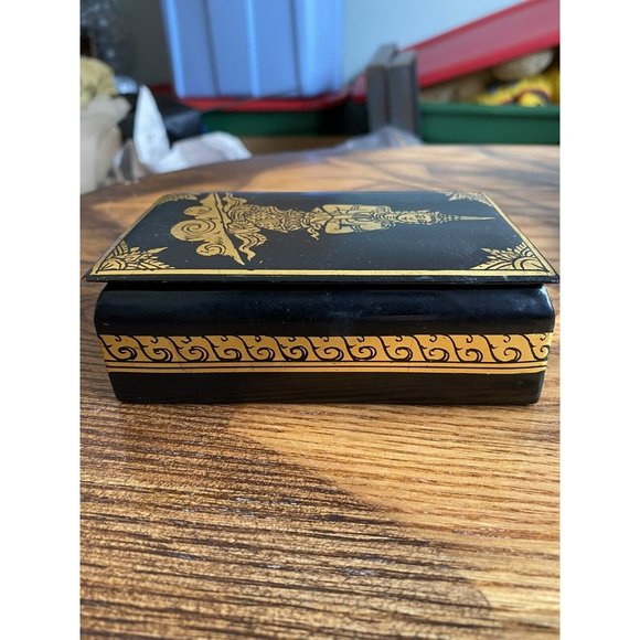 Vintage Black Lacquer Decorative Box w/ Gilt Design Balinese Dancer 4.5"x3"x1.5" - Picture 14 of 16